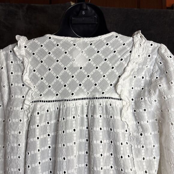 Anthropologie Thames Dress White Eyelet Cotton Womens 4 3/4 Sleeve Mini Boho - Picture 8 of 10